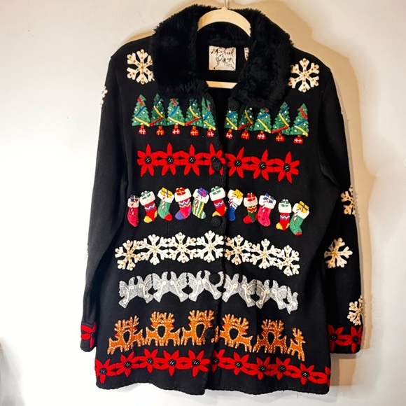 Vintage Michael Simon 1998 Holiday Christmas Cardigan Sweater Large Sweater XL - Picture 1 of 14